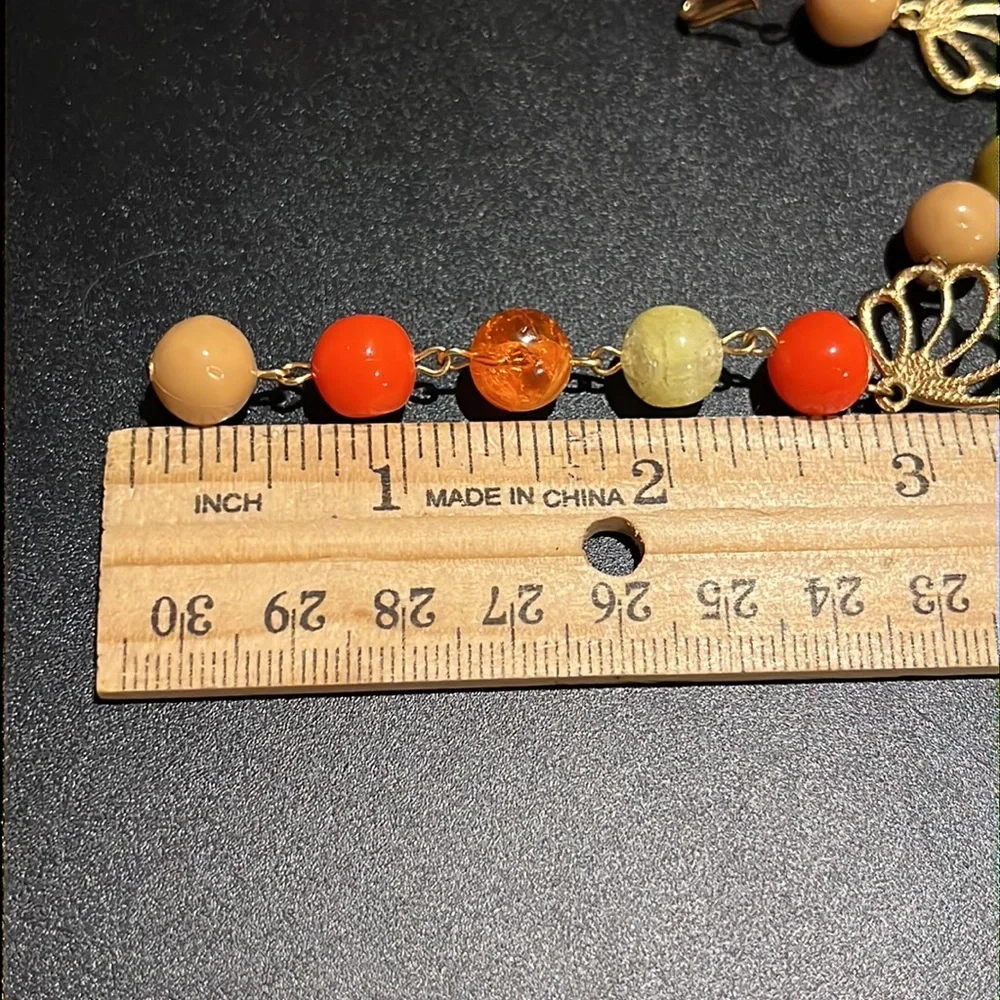 Vintage Double Strand Autumn Colors and Gold Accent Bead Necklace - Picture 8 of 16